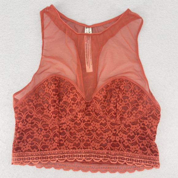 Free People Intimately XS Coral Lace Racerback Sheer Tank Bralette Top - Picture 1 of 7